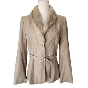 Vintage Part Two Belted Jacket with faux fur collar - Size 6
